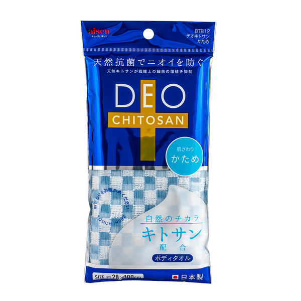Aisen Массажная мочалка жесткая, с хитозаном, голубая в клетку Deo Chitosan, 28х110 см