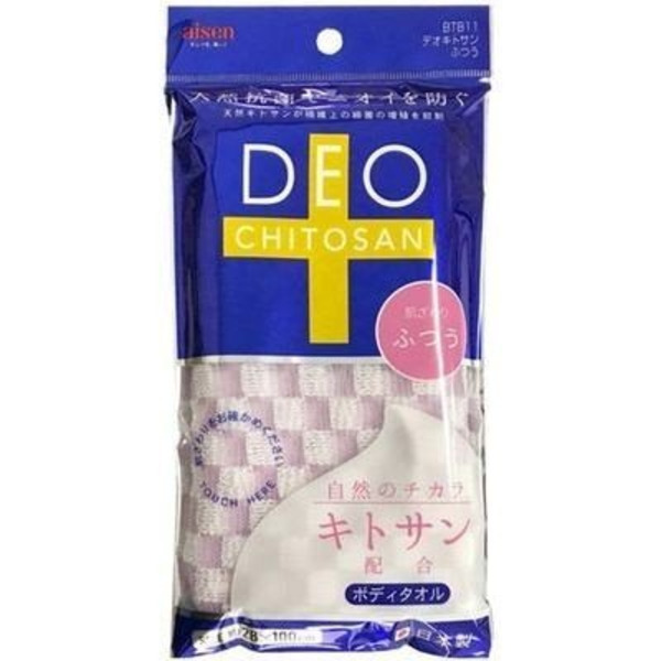 Aisen Массажная мочалка средней жесткости, с хитозаном, розовая в клетку Deo Chiyosan, 28х110 см