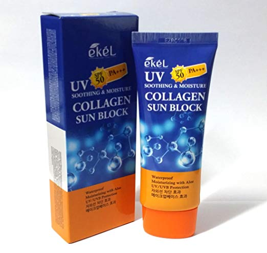 EKEL Солнцезащитный крем для лица и тела с коллагеном Collagen Sun Block SPF 50/PA+++ 70ml