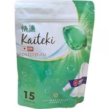 Kaiteki Капсулы для стирки 3 в 1 с ароматом Мяты и Лотоса Capsule Antibacterial, 15 шт., 120 г